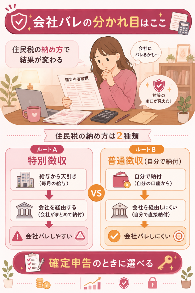 住民税の特別徴収と普通徴収の違いを示す対比図