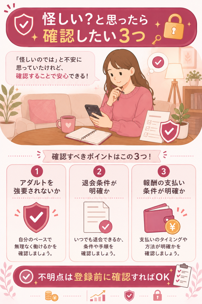 応募前に確認したい安全性チェックポイントの図