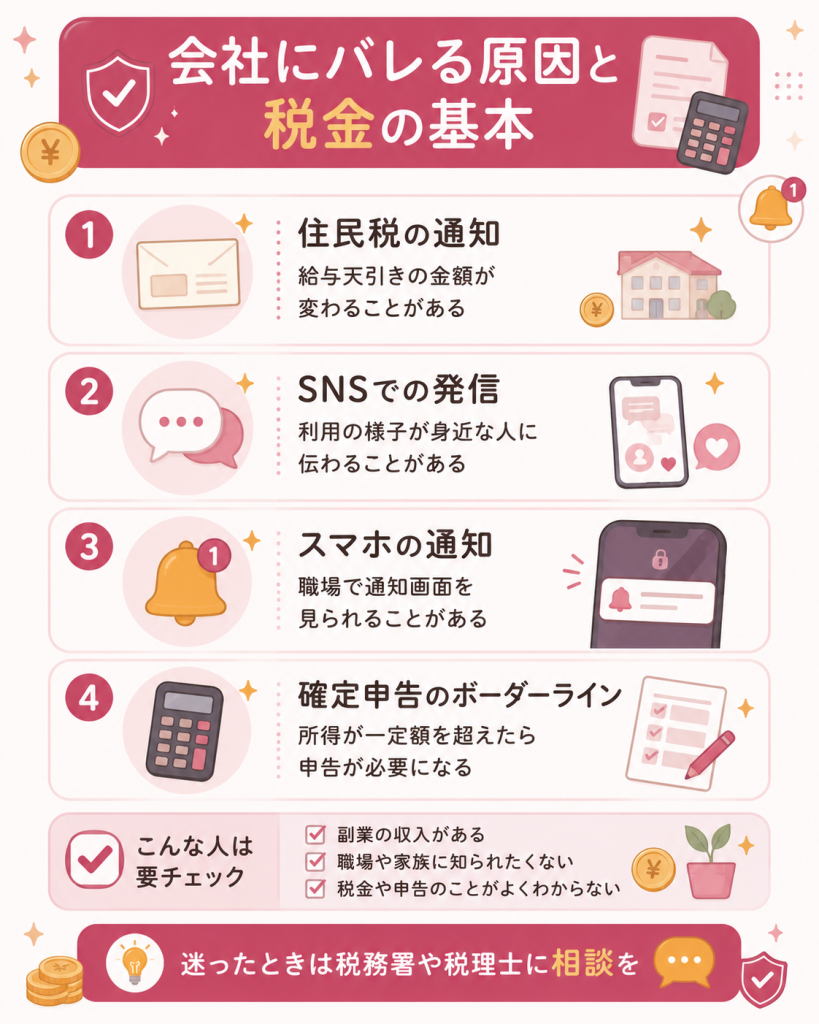 副業が会社に伝わる原因と税金の基本の図